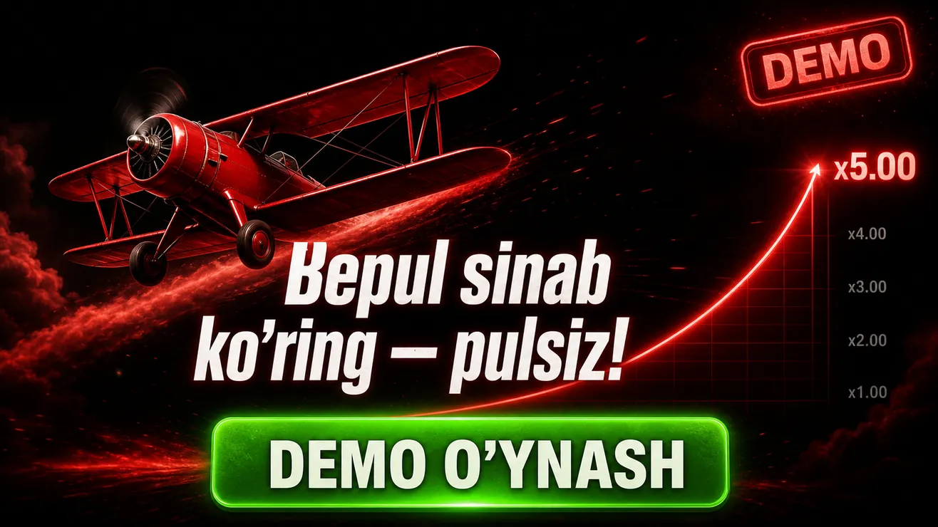 Aviator demo rejimi — virtual balans bilan bepul o'yin ekrani